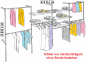 Preview: Wandregalsystem Garderobensystem Kleiderkammer Kleiderstange mit Bordetagenhalter 200x430 cm breit und 40 cm tief Etagen individuell einzustellen Wandbefestigung und Gummifüsse Stahlrohre verchromt Art Nr W17