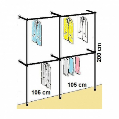 Wandregalsystem Garderobensystem 200 cm hoch und 210 cm breit Höhen individuell zu verschieben Wandbefestigung und Gummifüsse Stahlrohre verchromt Art Nr W03