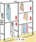 Preview: Wandregalsystem Garderobensystem 250 cm hoch und 215 cm breit Höhen individuell zu verschieben Wandbefestigung und Gummifüsse Stahlrohre verchromt Art Nr W02