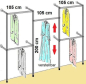 Preview: Wandregalsystem Garderobensystem begehbarer Kleiderschrank 200 cm hoch und 3 mal 105 cm breit Höhen variabel anzuschrauben Wandbefestigung und Gummifüsse Stahlrohre verchromt Art Nr W13