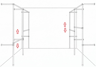Ankleidezimmer Wandregalsystem Kleiderkammer begehbarer Schrank 2 mal 200x210 cm und 40 cm tief Etagen stufenlos verstellbar Wandbefestigung und Gummifüsse Stahlrohre verchromt Art Nr AnZi.2+2.0