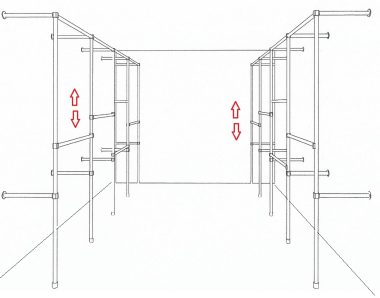 Ankleidezimmer Wandregalsystem Kleiderkammer begehbarer Schrank 2 mal 200x430 cm und 40 cm tief Etagen stufenlos verstellbar Wandbefestigung und Gummifüsse Stahlrohre verchromt Art Nr AnZi.4+4.0