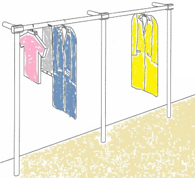 Garderobe Kleiderständer Textilregal Kleiderstange begehbahrer Schrank 120x325 cm breit 39 cm tief Wandbefestigung und Gummifüsse Stahlrohre verchromt Art Nr St.81.300