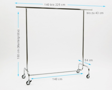 Kleiderständer 140cm Breit 160 cm Hoch mit 4 Rollen grossen 80 mm Rollen stabile Ausführung Rollständer Konfektionsständer Chrome Art Nr 13-140-80