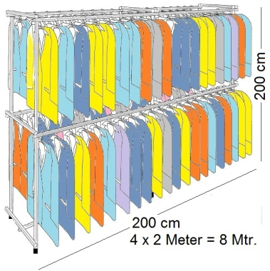 Profi Kleiderständer Warenständer Garderobe Regal freistehend 200 cm hoch 200 cm breit 60 cm tief Knotenverbinder Gummifüsse Stahlrohre verchromt Art Nr St.04.200