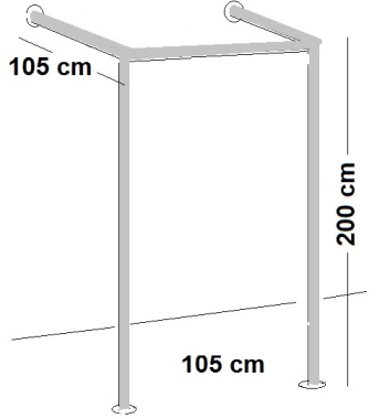 Umkleidekabine 1er Ankleidekabine Breite 105x105 cm und 200 cm hoch Wandbefestigung und Gummifüsse Stahlrohre verchromt Art Nr U1
