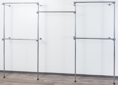 Wandregalsystem Garderobensystem 200 cm hoch und 300 cm breit Wandbefestigung und Gummifüsse Stahlrohre verchromt Art Nr W06