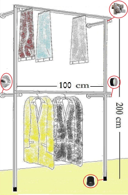 Wandregalsystem Garderobensystem 200x100 cm breit und 35 cm tief Zubehör Endkappen Gummifüsse Wandanschluss mit Knotenverbindung Wandbefestigung Rundrohre verchromt Art Nr W07