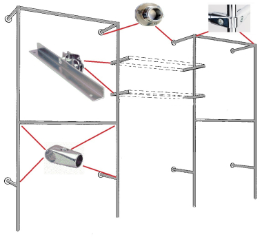 Wandregalsystem Garderobensystem Zubehör Aufbau Anleitung Skizze Verbinder Endkappen Füsse Wandanschluss Wandbefestigung Rundrohre Chrom Art Nr W16