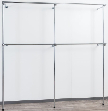 Wandregalsystem Garderobensystem begehbarer Kleiderschrank 200 cm hoch und 200 cm breit Wandbefestigung und Gummifüsse Stahlrohre verchromt Art Nr W09