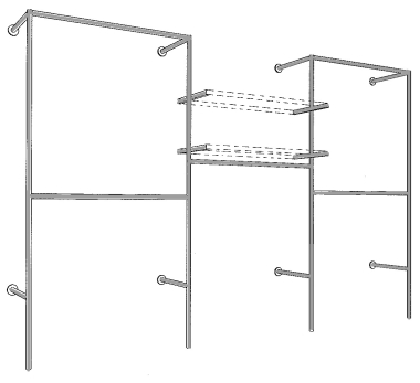 Wandregalsystem Garderobensystem begehbarer Kleiderschrank mit Regalbodenhalter 200 cm hoch und 330 cm breit Höhen variabel anzuschrauben Wandbefestigung und Gummifüsse Stahlrohre verchromt Art Nr W15