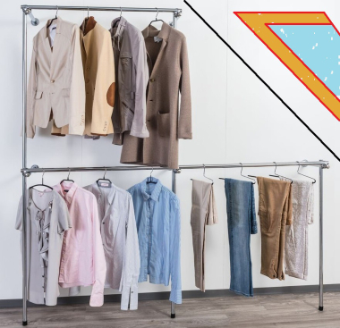 Wandregalsystem Garderobensystem flache Seite für Dachschraegen 200 cm hoch und 100 cm hoch Dachfenster Zeichnung Stahlrohre verchromt Art Nr W08
