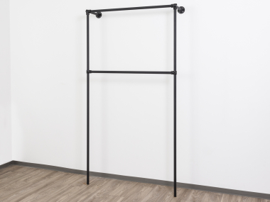Wandregalsystem Schwarz Garderobensystem 205 cm hoch und 110 cm breit Wandbefestigung Verbinder und 27 mm Stahlrohre pulverbeschichtet Art Nr W10BK