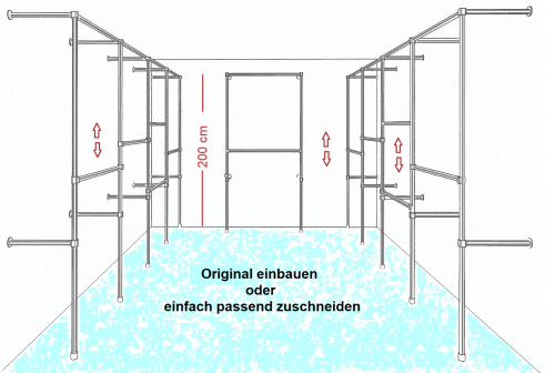 Ankleidezimmer Ladeneinrichtung begehbarer Kleiderschrank 2 mal 200x430 cm und 1 mal 200x110 cm Skizze Beispiel auf Wunschmasse zu zuschneiden Art Nr AnZi.4+4+1