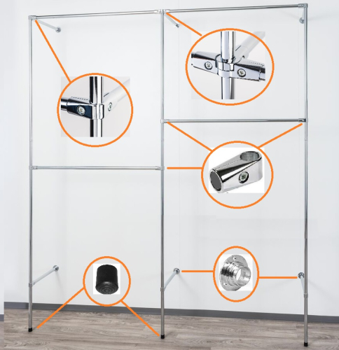 Ankleidezimmer Wandregalsystem begehbarer Kleiderschrank Aufbau Anleitung Skizze Zubehör Verbinder Füsse Wandanschluss Wandbefestigung Rundrohre Chrom Art Nr AnZi.2+2+1