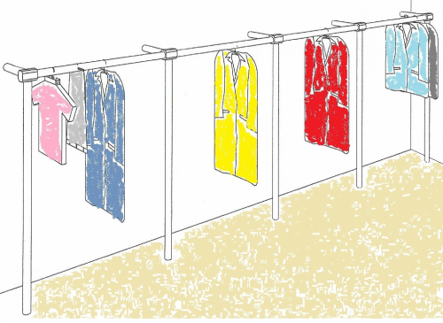 Garderobe Kleiderständer Textilregal Kleiderstange begehbahrer Schrank 120x430 cm breit 39 cm tief Wandbefestigung und Gummifüsse Stahlrohre verchromt Art Nr St.81.400