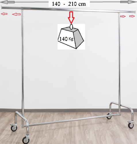 Kleiderständer Maxi XXL 140 cm Breit bis 210 cm ausziehbar mit 4 grossen 80 mm Rollen stabile Ausführung bis 140 kg belastbar Art Nr 2011 140 80