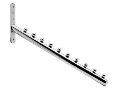 Schrägabhänger mit 10 Stoppern Kugeln für Kleiderbügel zur Wandbefestigung mit Anschraubplatte 120 Kg Tragkraft Chrome Art Nr 03375C