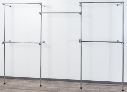 Wandregalsystem Garderobensystem 200 cm hoch und 300 cm breit Wandbefestigung und Gummifüsse Stahlrohre verchromt Art Nr W06