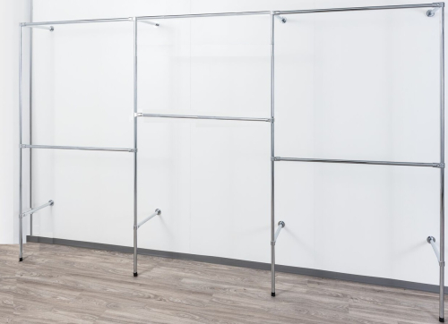 Wandregalsystem Garderobensystem Kleiderkammer Kleiderstange 200x230 cm breit und 40 cm tief Etagen individuell einzustellen Wandbefestigung und Gummifüsse stabile Stahlrohre verchromt Art Nr W14