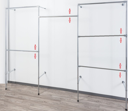 Wandregalsystem Garderobensystem Kleiderkammer Kleiderstange 200x315 cm breit und 40 cm tief Etagen individuell einzustellen Wandbefestigung und Gummifüsse stabile Stahlrohre verchromt Art Nr W13