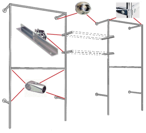 Wandregalsystem Garderobensystem Zubehör Aufbau Anleitung Skizze Verbinder Endkappen Füsse Wandanschluss Wandbefestigung Rundrohre Chrom Art Nr W16