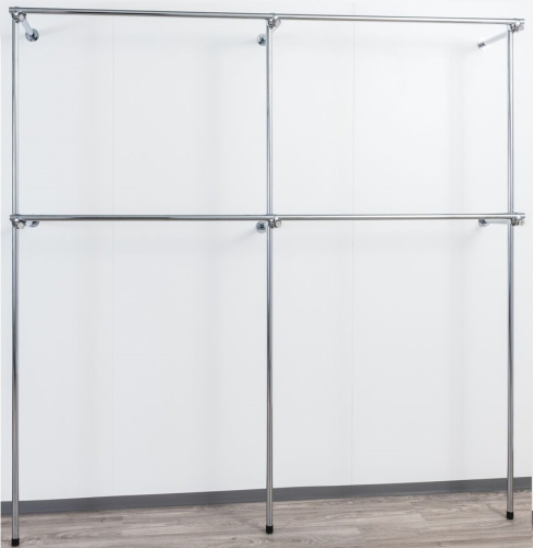 Wandregalsystem Garderobensystem begehbarer Kleiderschrank 200 cm hoch und 200 cm breit Wandbefestigung und Gummifüsse Stahlrohre verchromt Art Nr W09
