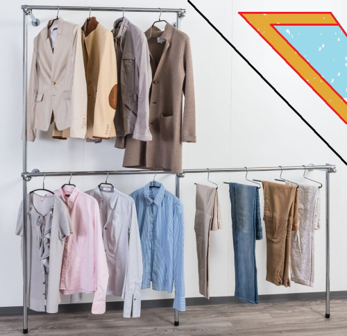 Wandregalsystem Garderobensystem flache Seite für Dachschraegen 200 cm hoch und 100 cm hoch Dachfenster Zeichnung Stahlrohre verchromt Art Nr W08
