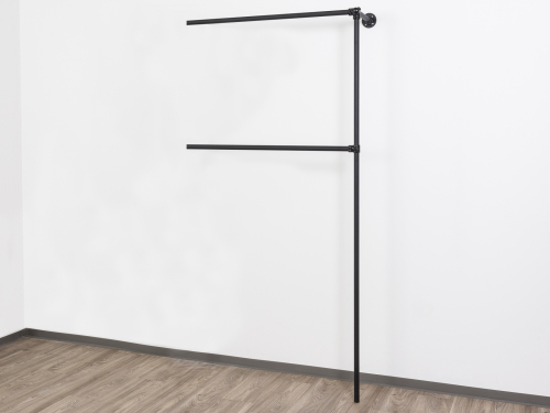 Wandregalsystem Schwarz Anbauteil 205 cm hoch und 103 cm breit Wandbefestigung Verbinder und 27 mm Stahlrohre pulverbeschichtet Art Nr W99BK